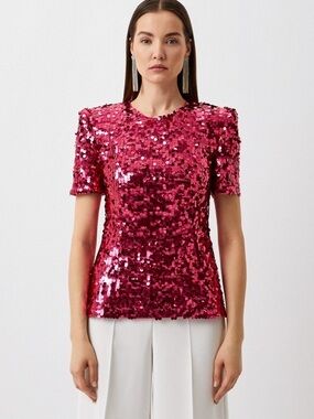 NEW Dolce & Gabbana Fall 2018 fuchsia sequin embellished top